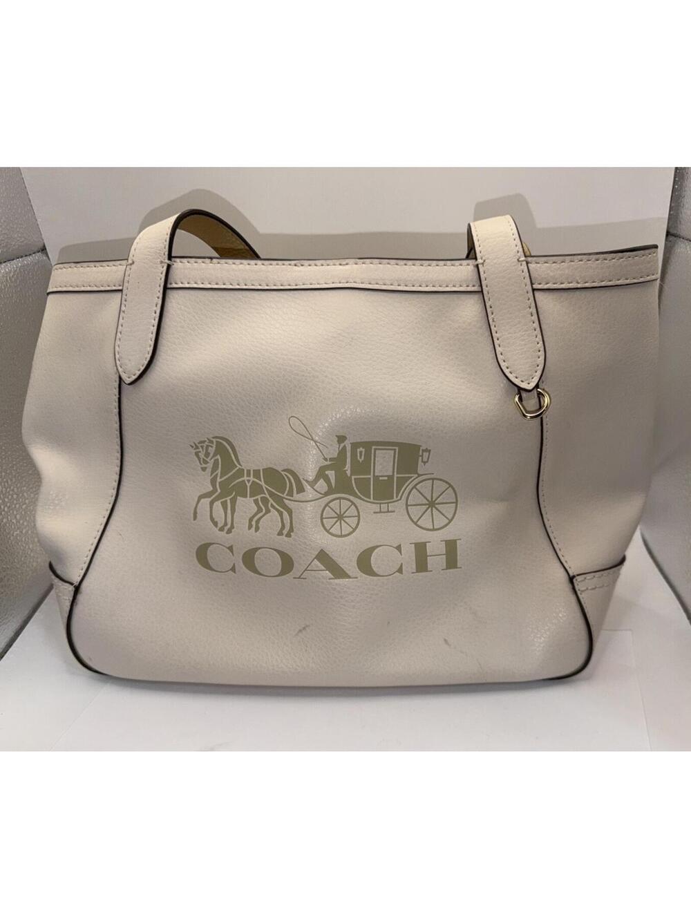 Coach C4062 Horse and Carriage Logo Pebble Leather Tote Shoulder Bag Chalk